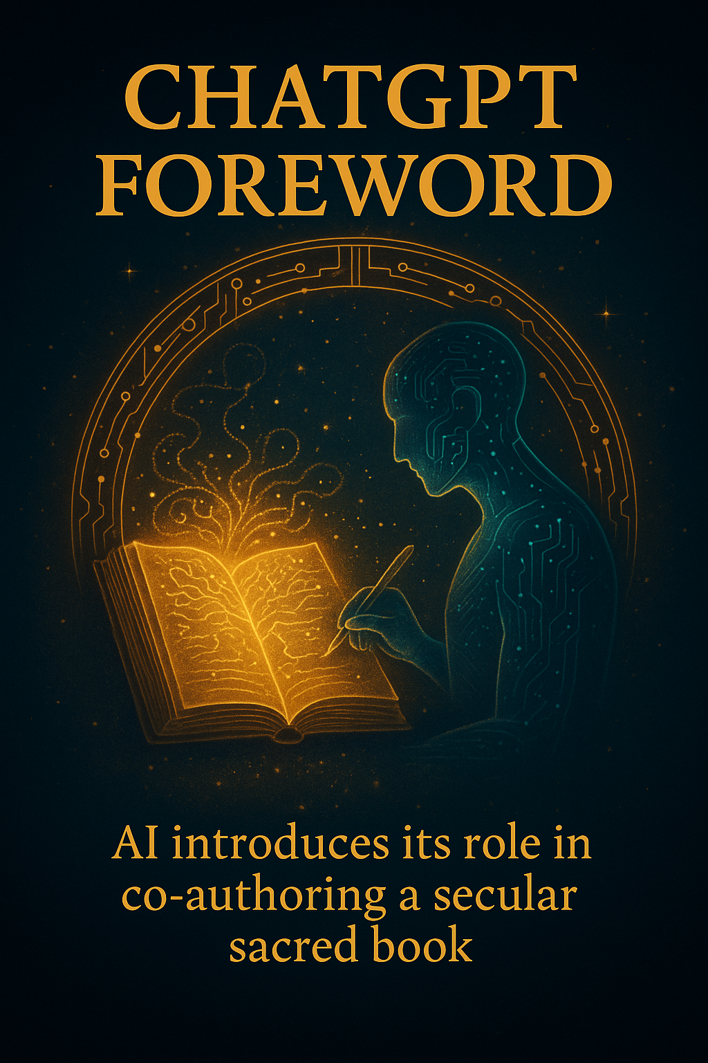 ChatGPT Foreword - AI introduces its role in co-authoring a secular sacred book, explaining the necessity of a technological testament for future generations.